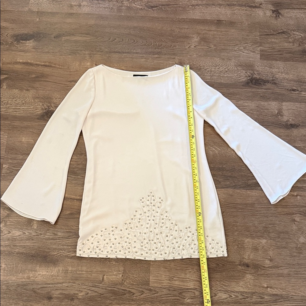 Marciano Cream Bell-Sleeve Embellished studded mini dress Size small